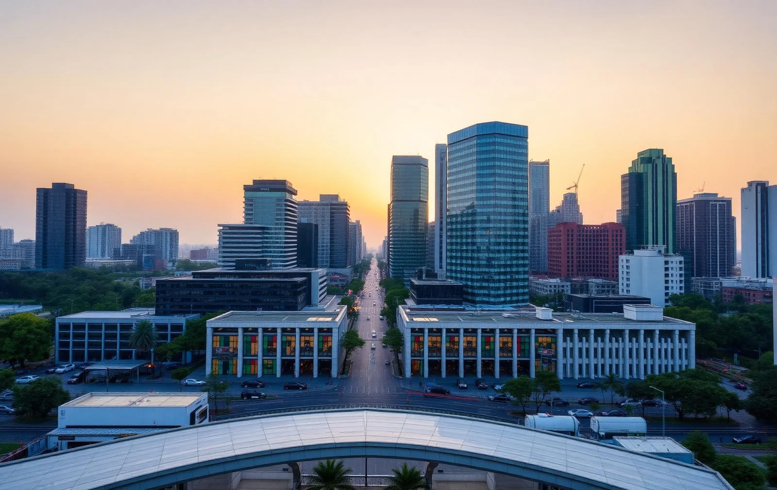 Modern Mexico City skyline at sunrise with contemporary towers
